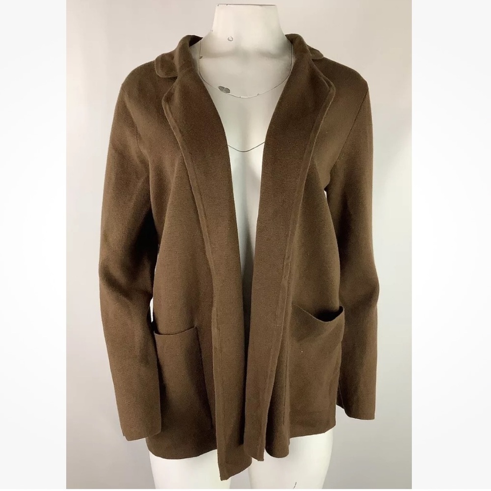 NWT J Crew Sz S Eloise Sweater Blazer Brown Cotton Merino Wool Blend Open